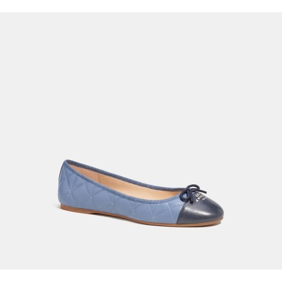 Coach Flat Shoes Women's Two Tone Blue Leather Allyson Quilted Ballet Slip On - Picture 1 of 5